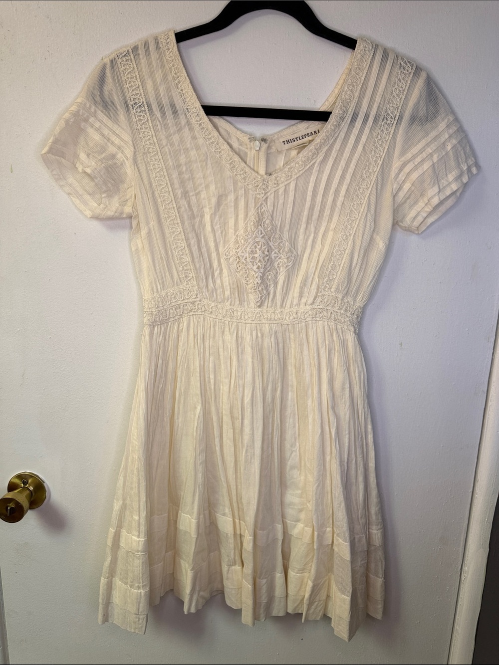 Anthropologie Cream V-Neck Mini Dress